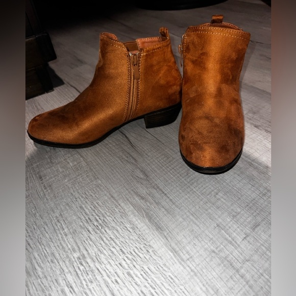 Forever 21 Shoes - Forever Cognac Suede Ankle Booties with Side Zip